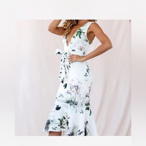 Sorry Not Sorry Wide Strap Flounce Floral Dress White